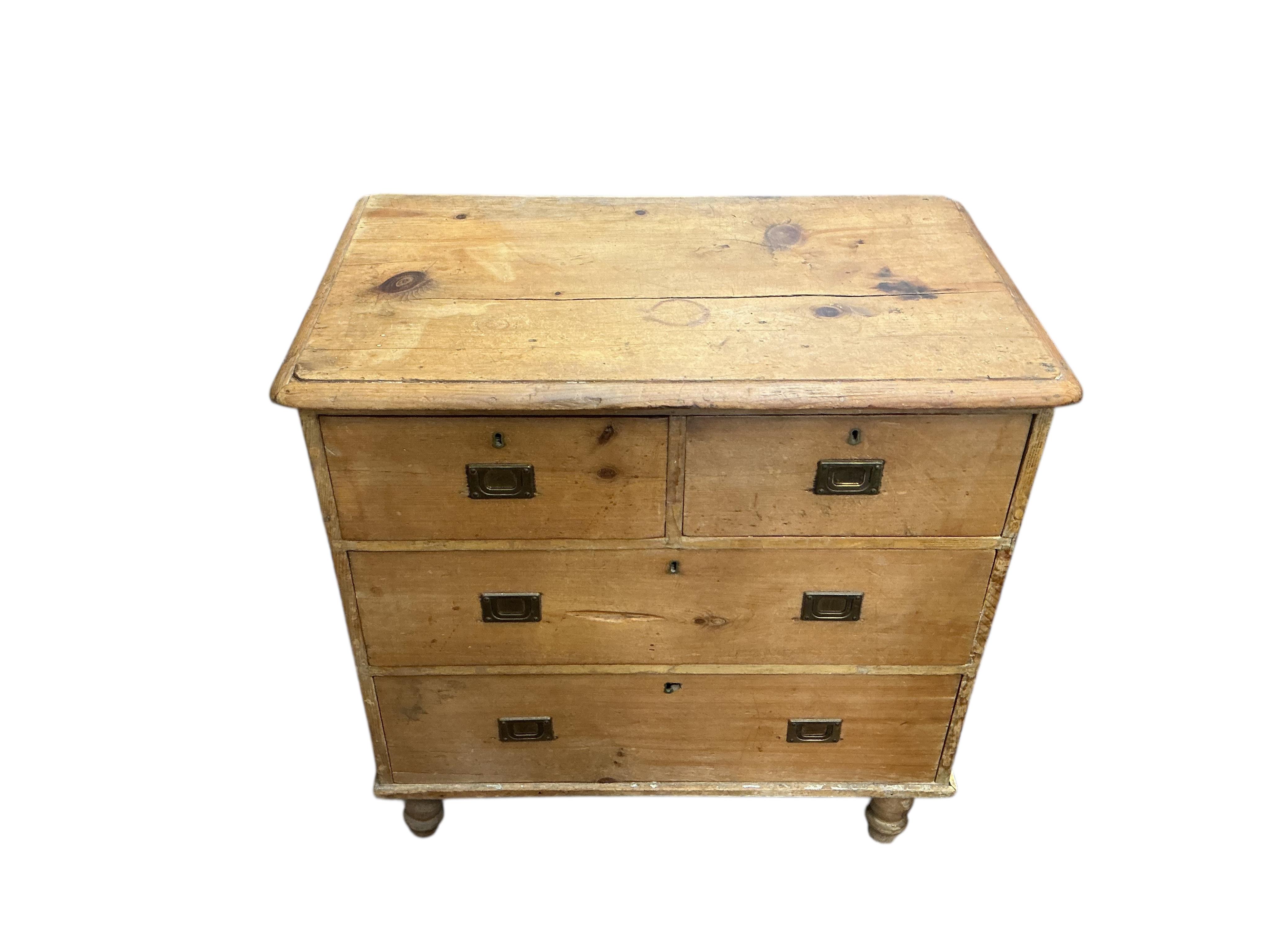 A small Victorian pine four drawer chest, width 84cm, depth 50cm, height 84cm